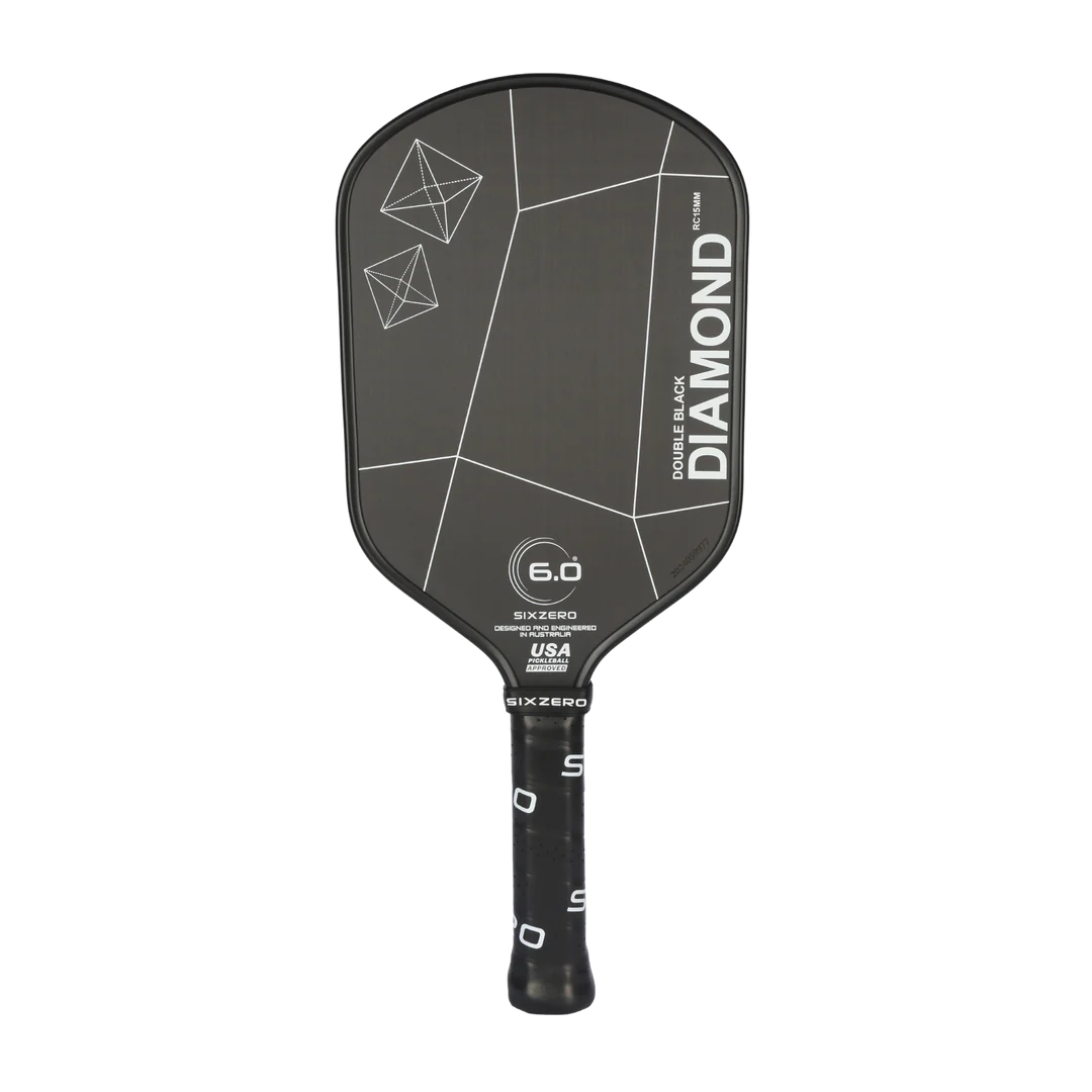 Pickleball Six Zero Double Black Diamond Control Racket - 15 mm Elongated
