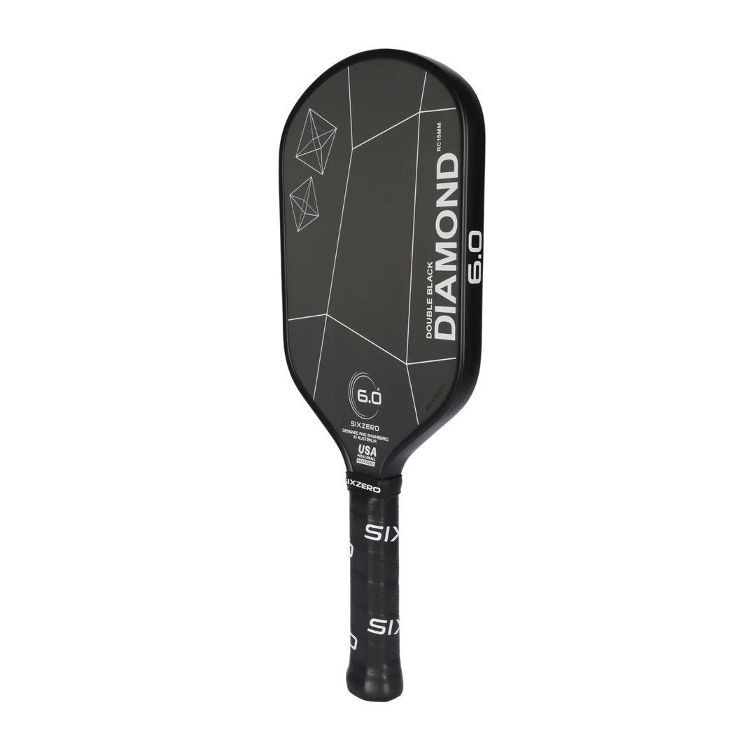 Pickleball Six Zero Double Black Diamond Control Racket - 15 mm Elongated