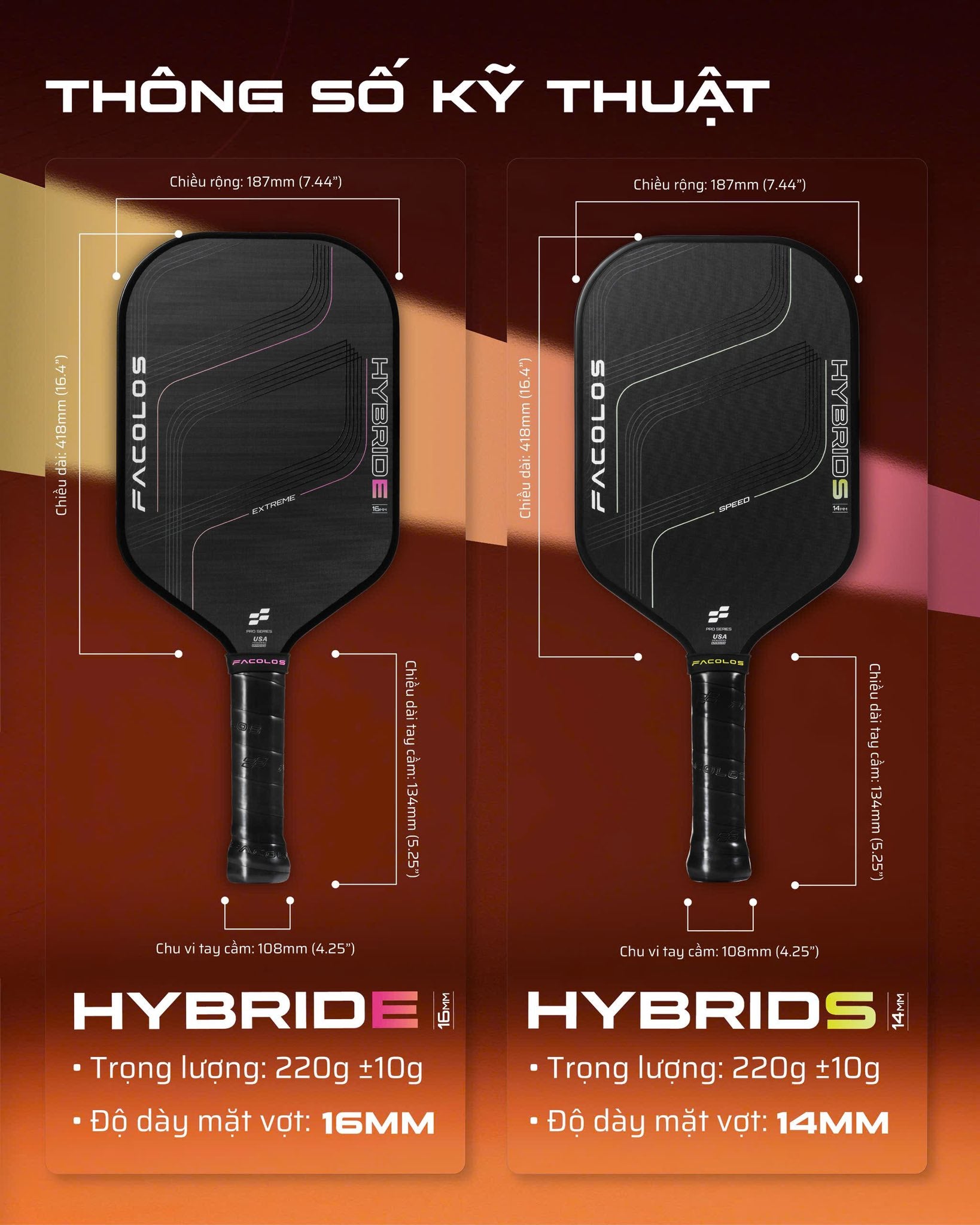 Vợt Pickleball Facolos Pro Series - Hybrid 2.0