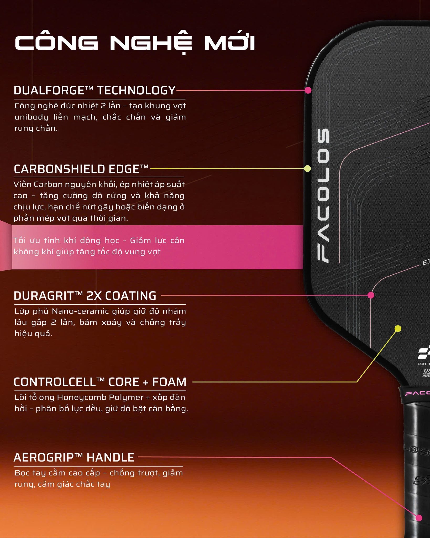Vợt Pickleball Facolos Pro Series - Hybrid 2.0