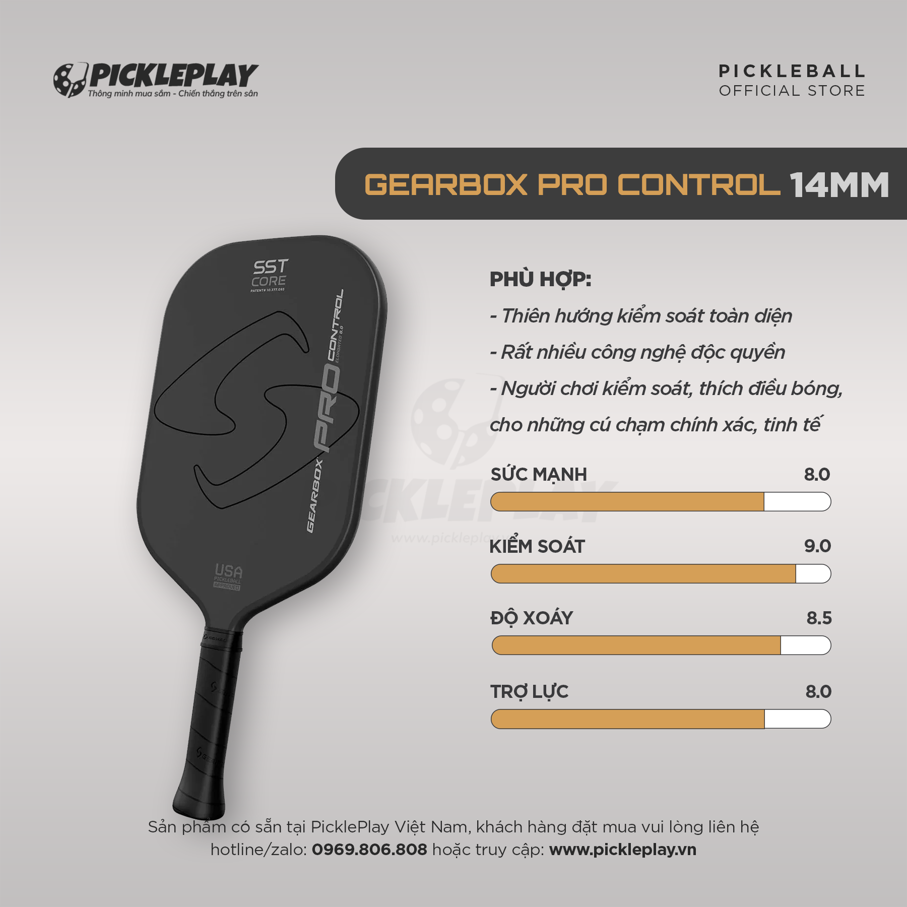 Gearbox Pro Control Elongated Pickleball Racket