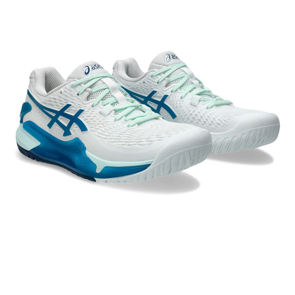 Giày Pickleball Gel-Resolution 9 White / Teal Blue (Cho Nữ)