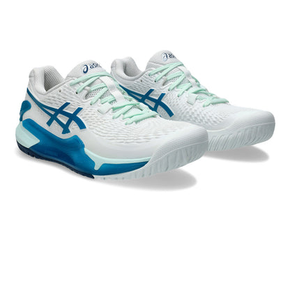 Giày Pickleball Gel-Resolution 9 White / Teal Blue (Cho Nữ)