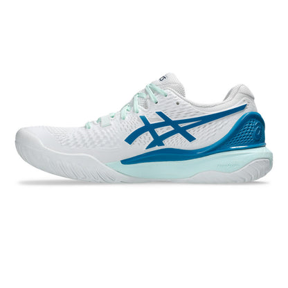 Giày Pickleball Gel-Resolution 9 White / Teal Blue (Cho Nữ)