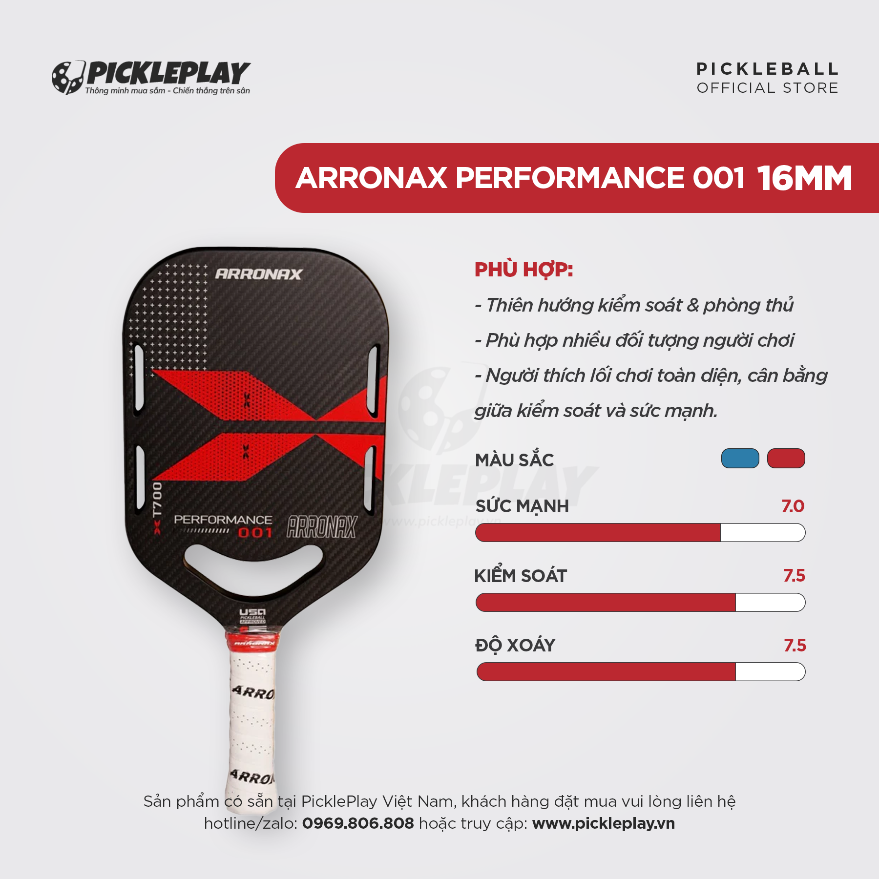 Vợt Pickleball Arronax Performance 001 Carbon T700