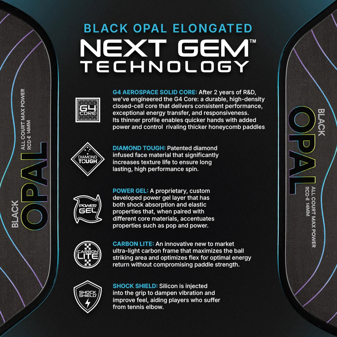 Pickleball Paddle Six Zero Black Opal All Court Max Power RCD-E