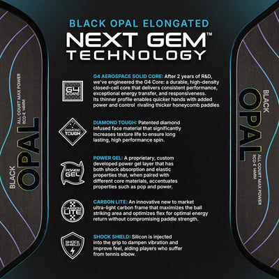 Pickleball Paddle Six Zero Black Opal All Court Max Power RCD-E