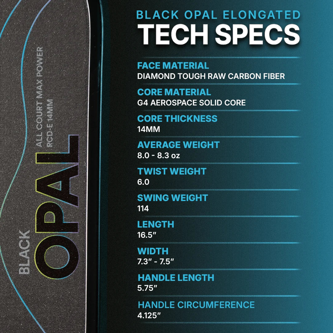 Pickleball Paddle Six Zero Black Opal All Court Max Power RCD-E