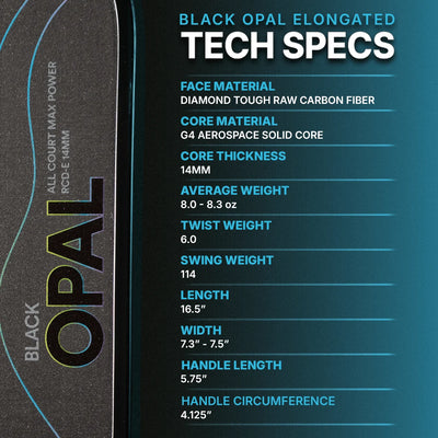 Pickleball Paddle Six Zero Black Opal All Court Max Power RCD-E